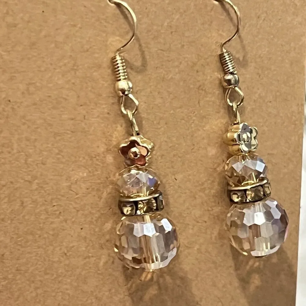 Elegant‎ Floral Crystal Geometric Cut Dangle Ball Beaded Hook Earrings